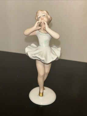 Wallendorf 1764 German Porcelain Ballerina Figurine with Gold Accents
